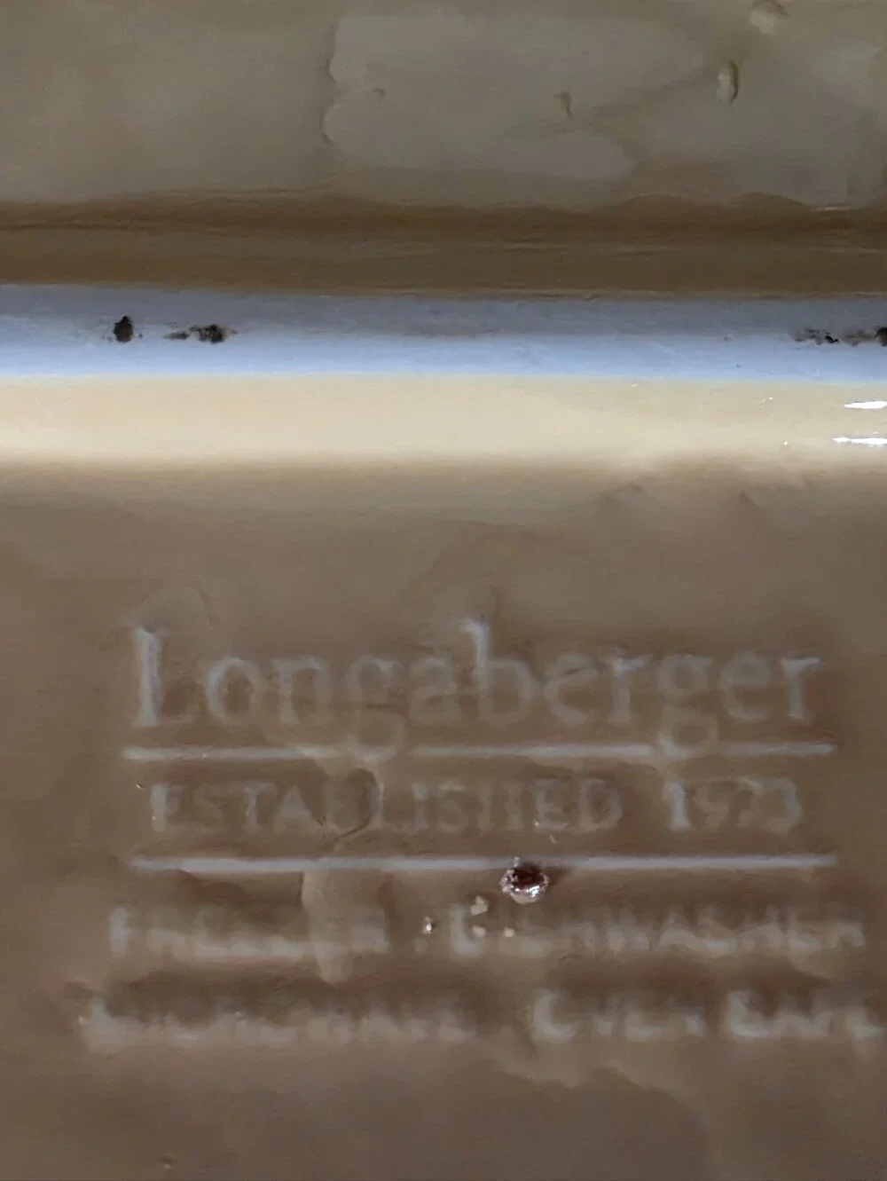 Longaberger Glossed Oval Yellow Ceramic Dish with Embossed Logolong